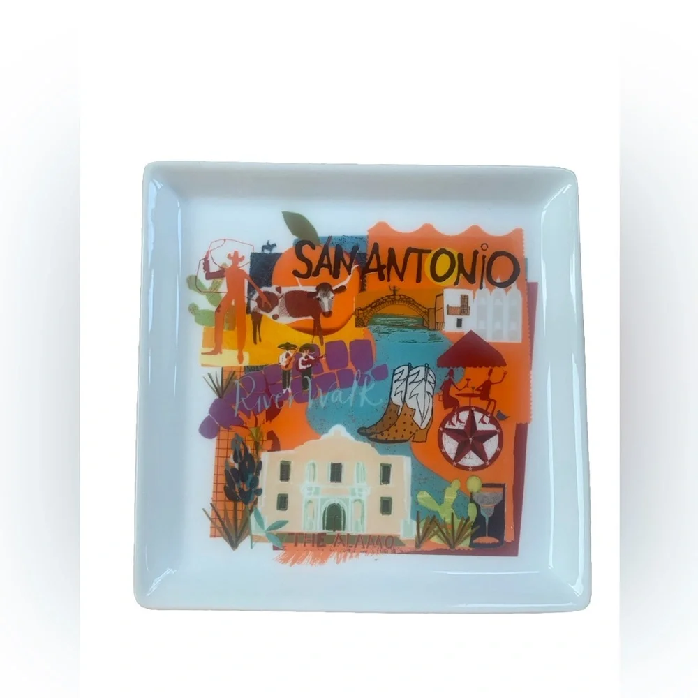 Crate & Barrel ROAD TRIP SAN ANTONIO Alamo Square Trinket Snack Plate Travel